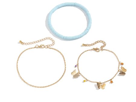 Blue & 18K Gold-Plated Butterfly Anklet Set Online Sale