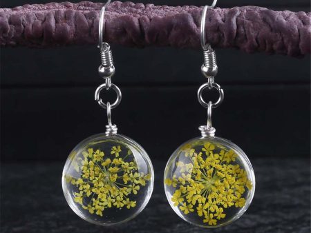 Yellow Gypsophila & Silver Plated Drop Earrings Supply