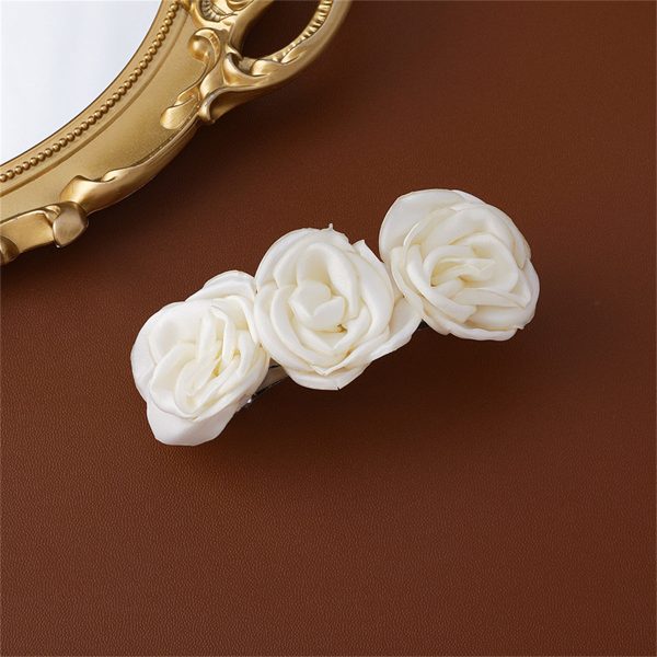 Silver-Plated & White Cloth Rose Hair Clip Discount