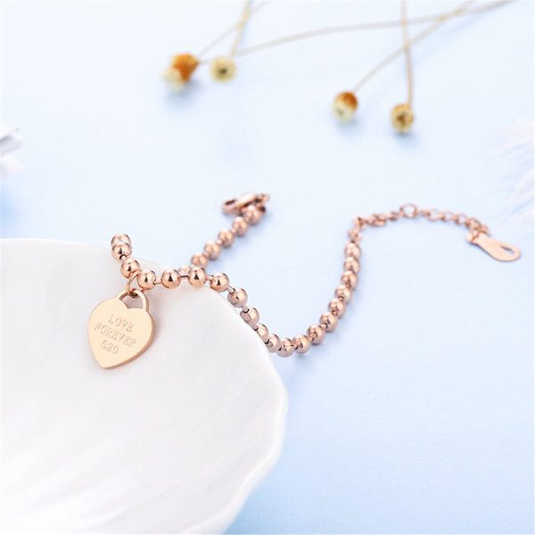 18K Rose Gold-Plated Heart Charm Anklet Sale