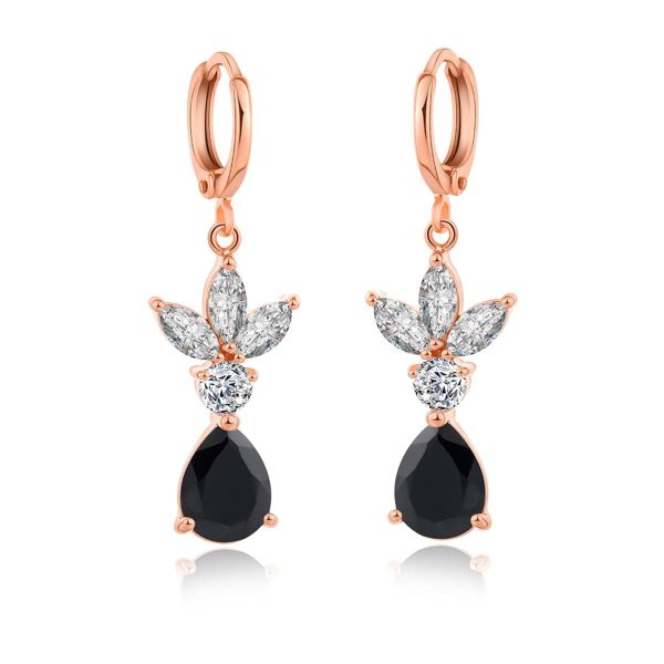 Black Crystal & 18K Rose Gold-Plated Flower Teardrop Earrings Supply