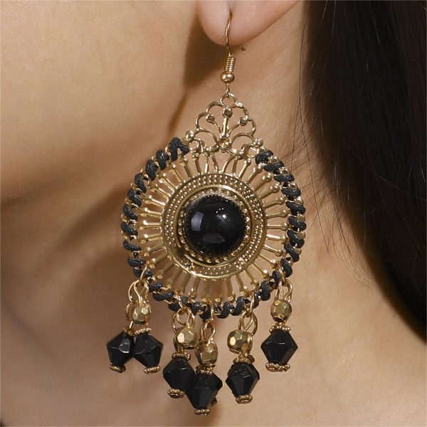 Black Acrylic & Enamel 18K Gold-Plated Openwork Round Drop Earrings Online now