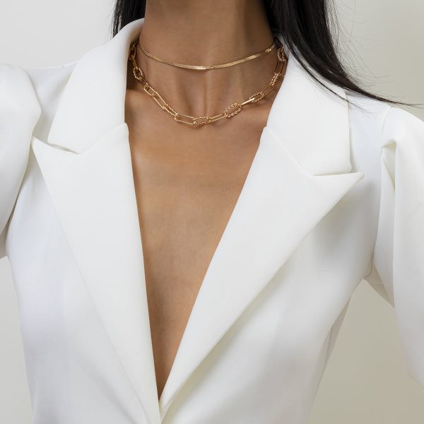 18K Gold-Plated Herringbone Cable Chain Choker Set For Discount