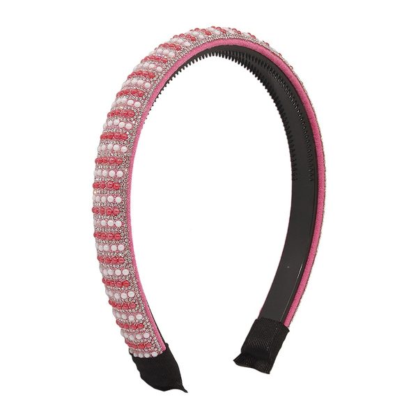 Pink & Cubic Zirconia Beaded Hard Headband For Discount