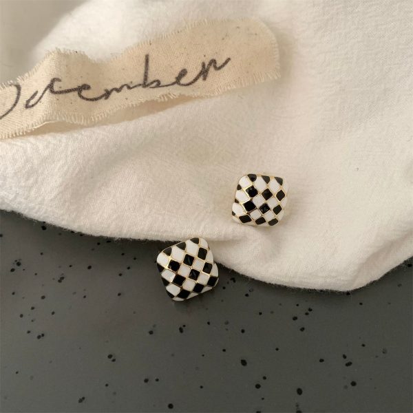 Black & White Checkerboard Square Stud Earrings Discount