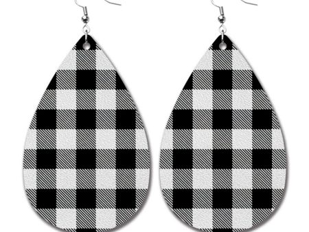 Black & White Plaid Teardrop Earrings Discount