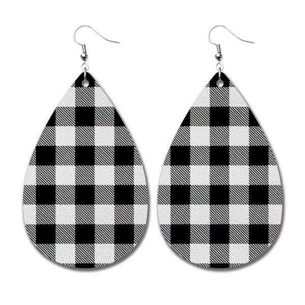 Black & White Plaid Teardrop Earrings Discount