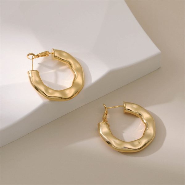 18K Gold-Plated Hammered Geometric Hoop Earrings Online Sale