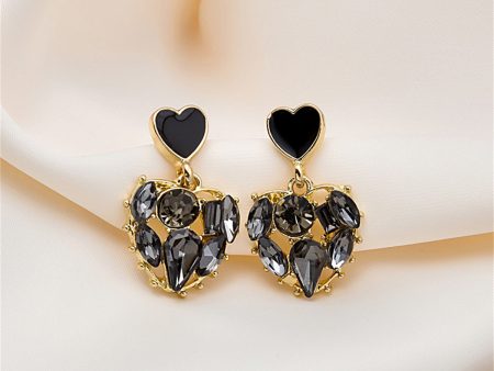 Black Crystal & 18K Gold-Plated Heart Drop Earrings Discount