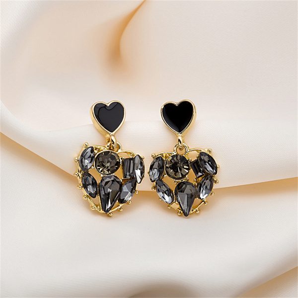 Black Crystal & 18K Gold-Plated Heart Drop Earrings Discount