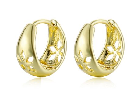 18K Gold-Plated Openwork Floral Circle Huggie Earrings Discount