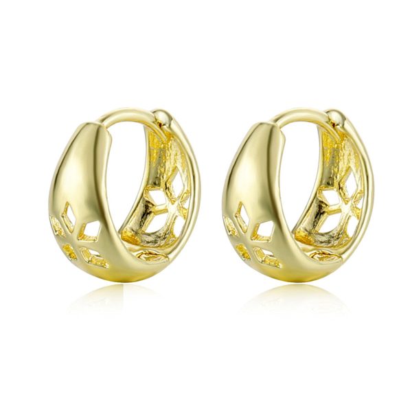 18K Gold-Plated Openwork Floral Circle Huggie Earrings Discount