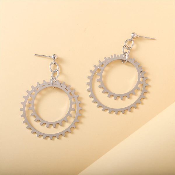 Silver-Plated Gear Drop Earring For Cheap