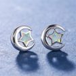 White Opal & Silver-Plated Star Moon Stud Earrings Fashion