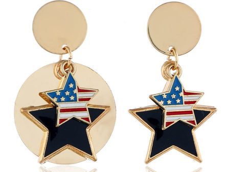 18K Gold-Plated Geometric American Flag Star Drop Earrings Cheap