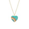 Blue Enamel & Cubic Zirconia 18K Gold-Plated Rainbow Heart Pendant Necklace For Cheap