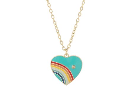 Blue Enamel & Cubic Zirconia 18K Gold-Plated Rainbow Heart Pendant Necklace For Cheap