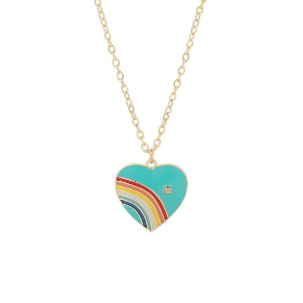 Blue Enamel & Cubic Zirconia 18K Gold-Plated Rainbow Heart Pendant Necklace For Cheap