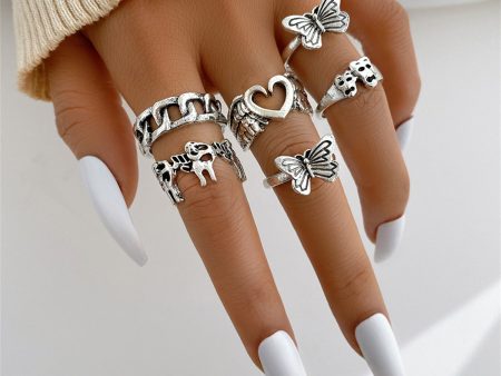 Silver-Plated Butterfly Heart Ring Set For Discount