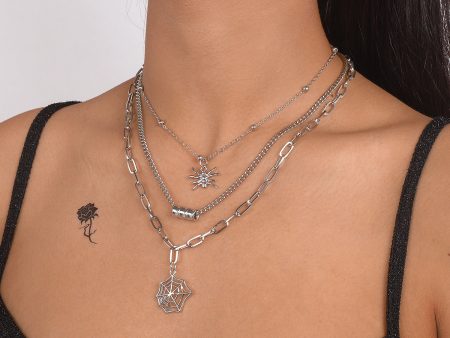 Silver-Plated Spider Web Layered Pendant Necklace For Sale