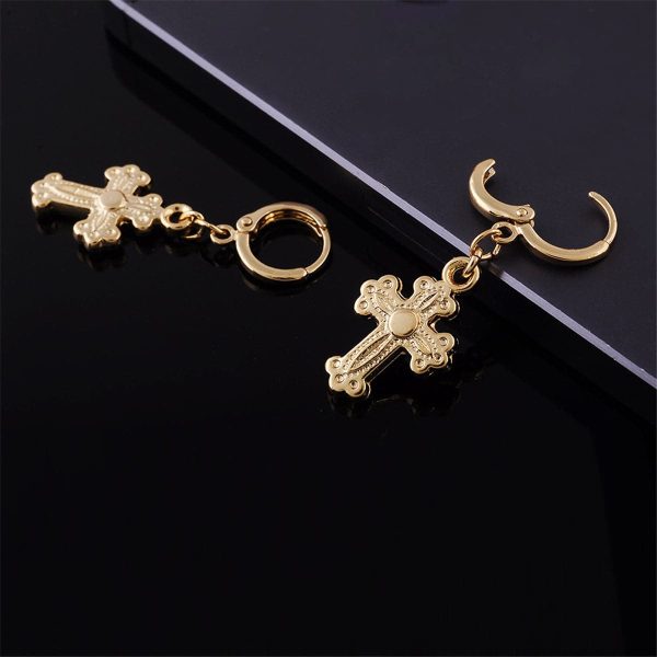 18K Gold-Plated Cross Huggie Drop Earrings Discount