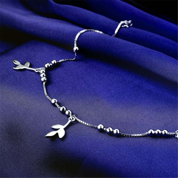 Sterling Silver Leaves Charm Anklet Discount