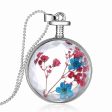 Blue & Pink Peach Blossom & Resin Round Pendant Necklace on Sale