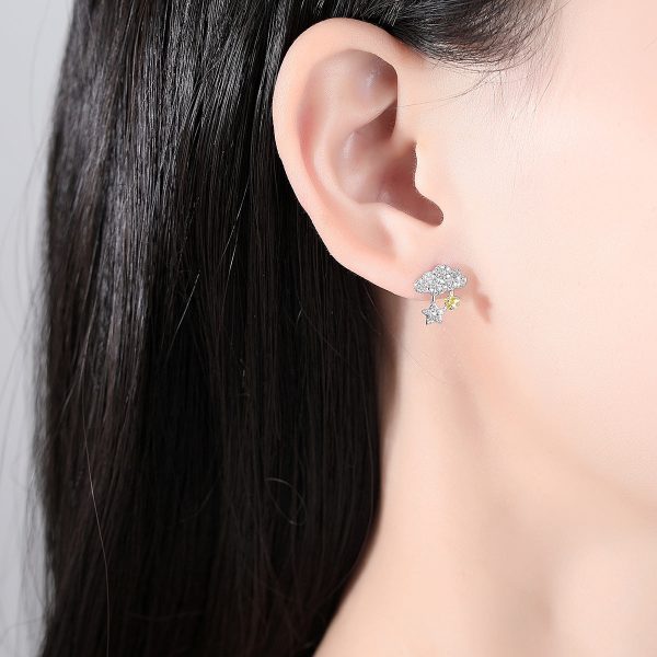 Yellow Crystal & Cubic Zirconia Silver-Plated Cloud & Rabbit Stud Earrings Fashion