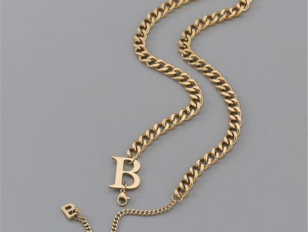 18K Gold-Plated  B  Cuban Chain Lariat Necklace Sale