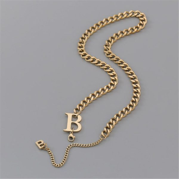 18K Gold-Plated  B  Cuban Chain Lariat Necklace Sale