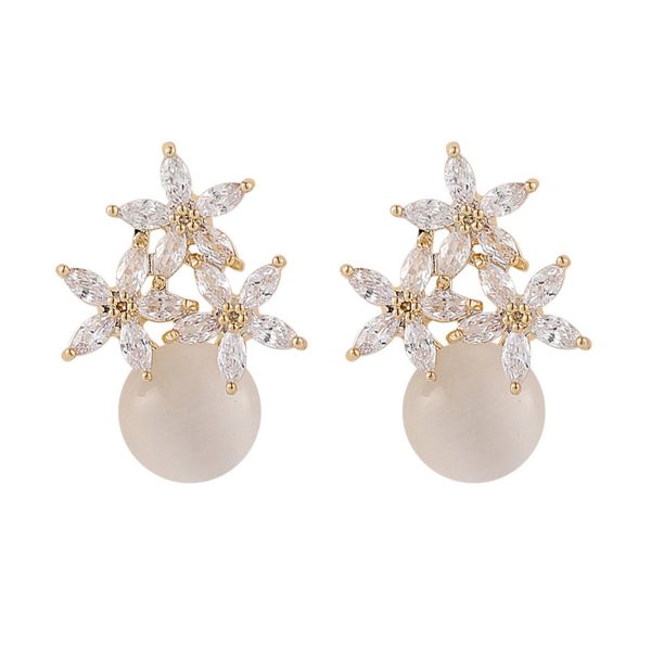 18K Gold-Plated & Clear Cubic Zirconia Floral Stud Earrings For Sale