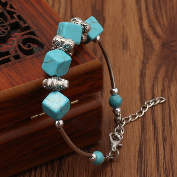 Turquoise & Silver-Plated Cube Charm Bracelet For Cheap