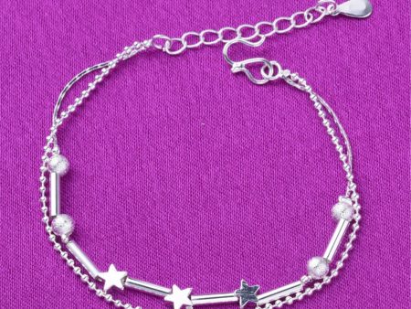 Silver-Plated Star & Bead Double-Strand Anklet Hot on Sale