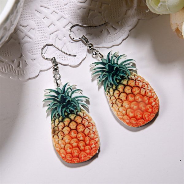 Yellow Acrylic & Silver-Plated Pineapple Drop Earrings For Cheap