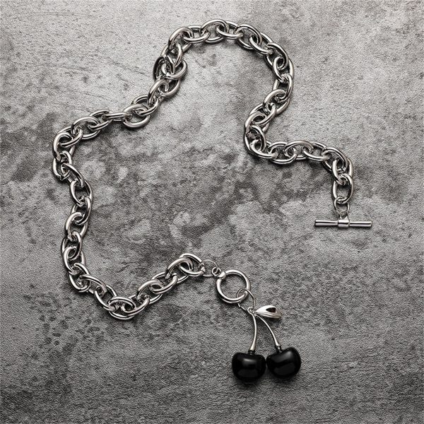 Black Enamel & Silver-Plated Cherry Pendant Toggle Necklace Sale