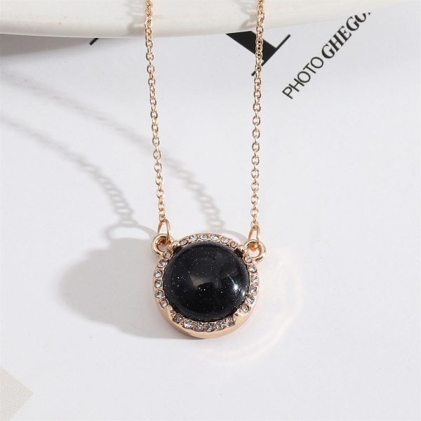 Black Quartz & Cubic Zirconia Round Pendant Necklace For Discount