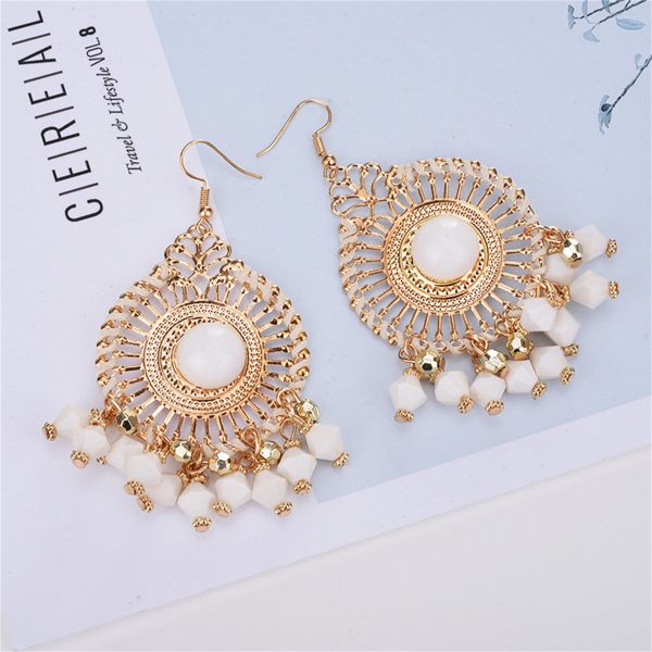 White Acrylic & Enamel 18K Gold-Plated Openwork Round Drop Earrings For Sale