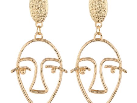 18K Gold-Plated Hollow Face Drop Earrings Fashion