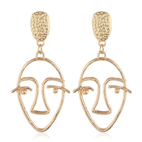 18K Gold-Plated Hollow Face Drop Earrings Fashion