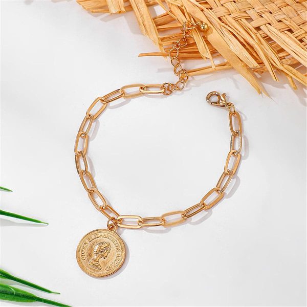 18K Gold-Plated Coin Figaro Charm Anklet For Cheap