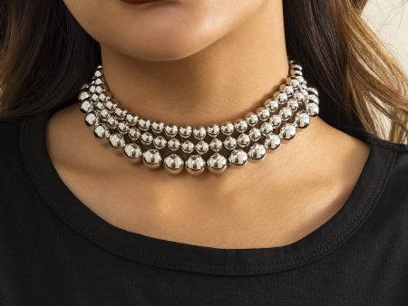 Silver-Plated Layered Beaded Choker For Discount