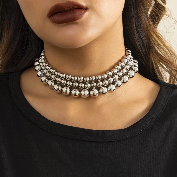 Silver-Plated Layered Beaded Choker For Discount