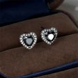 Black Crystal & Cubic Zirconia Silver-Plated Halo Heart Stud Earrings Online Sale