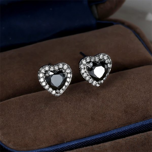 Black Crystal & Cubic Zirconia Silver-Plated Halo Heart Stud Earrings Online Sale