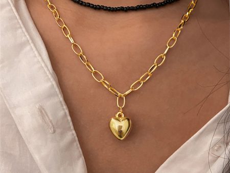 Black Howlite & 18K Gold-Plated Heart Pendant Necklace Set Online now