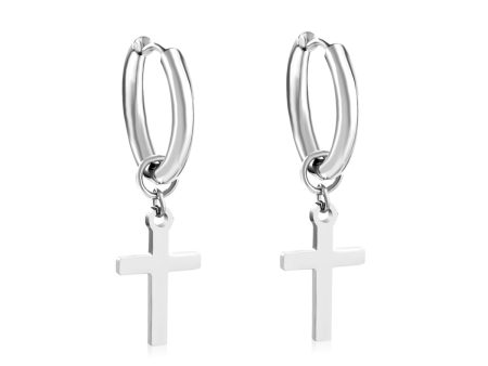 Silver-Plated Cross Huggie Earrings Online now