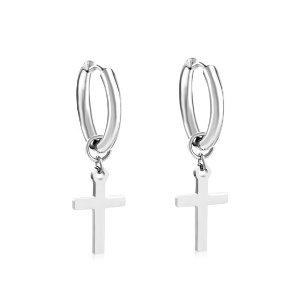 Silver-Plated Cross Huggie Earrings Online now