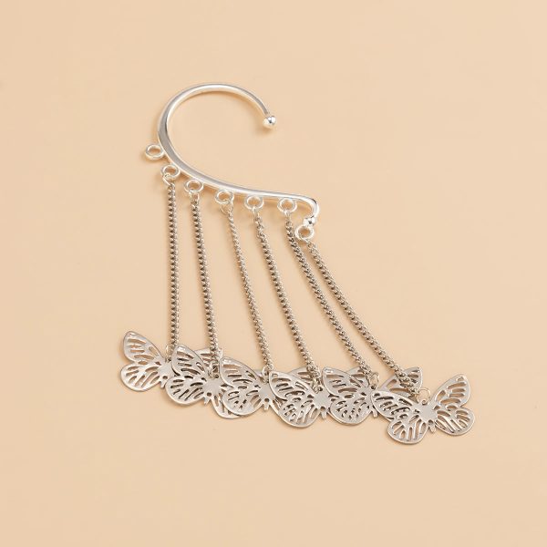 Silver-Plated Butterfly Tassel Ear Cuff on Sale