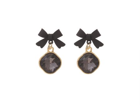 Black Crystal & 18K Gold-Plated Bow Diamond Drop Earrings Supply