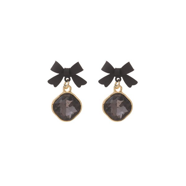 Black Crystal & 18K Gold-Plated Bow Diamond Drop Earrings Supply